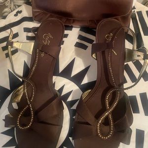Brown Strappy Gold Sandals